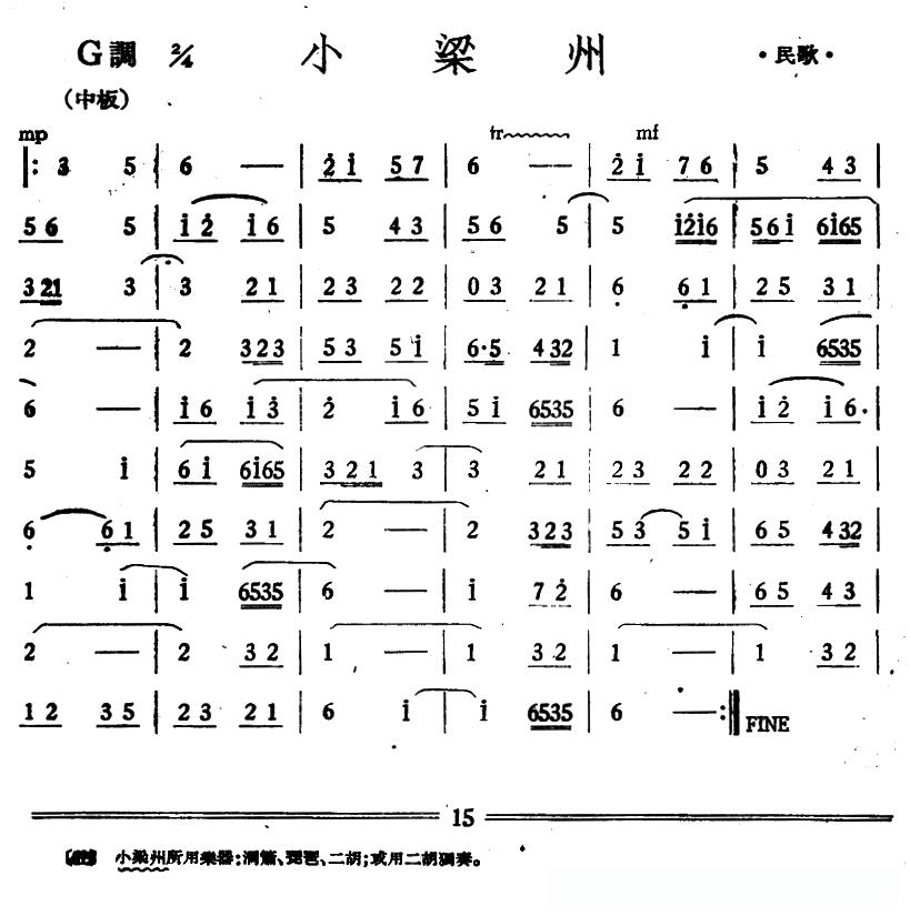 小梁州（丝竹乐谱）