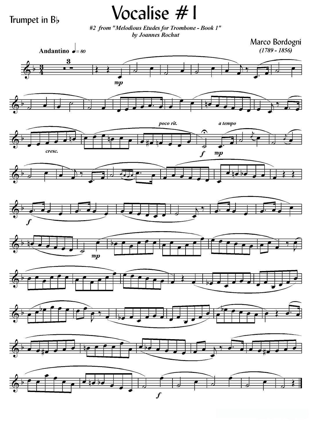 Bordogni - Vocalise #1 （小号）