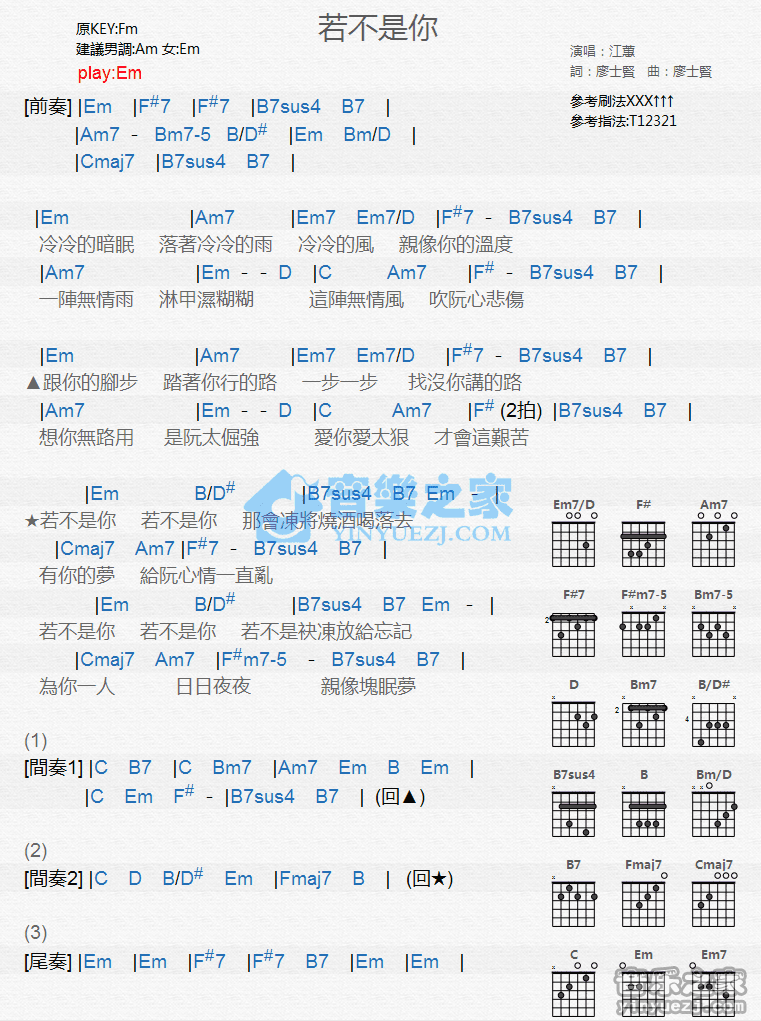 《若不是你吉他谱》_江蕙_G调_吉他图片谱1张 图1