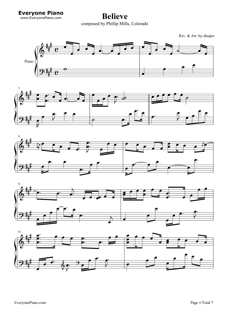 Believe-相信五线谱预览1