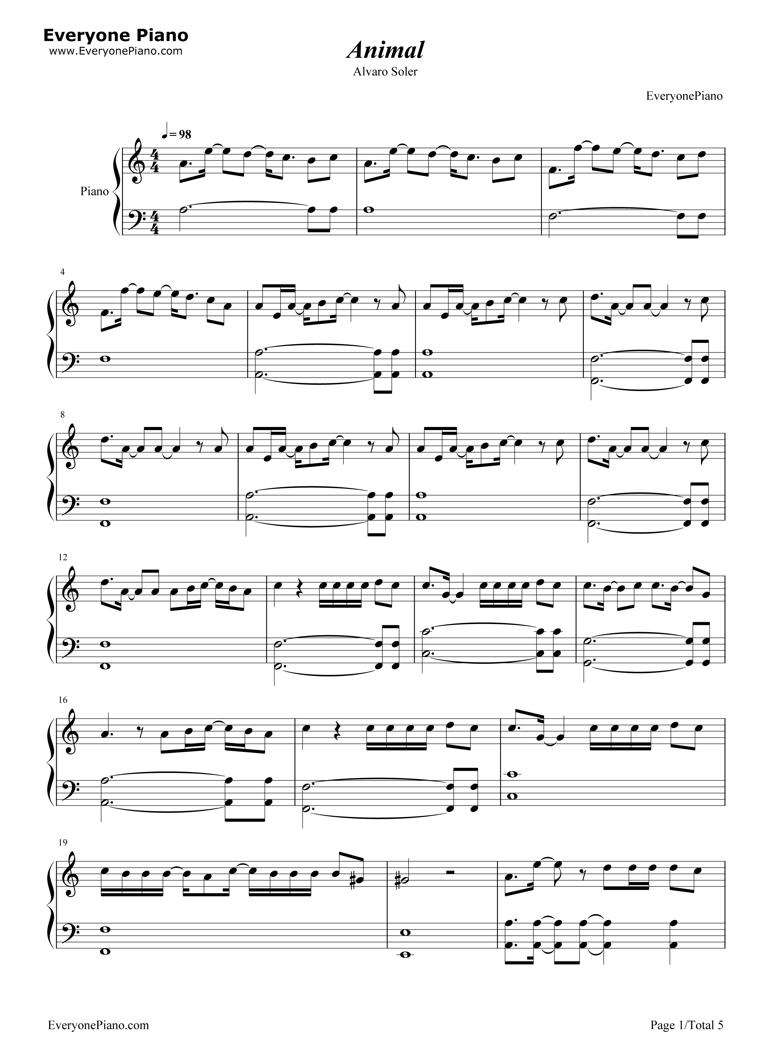 Animal-Alvaro Soler五线谱预览1