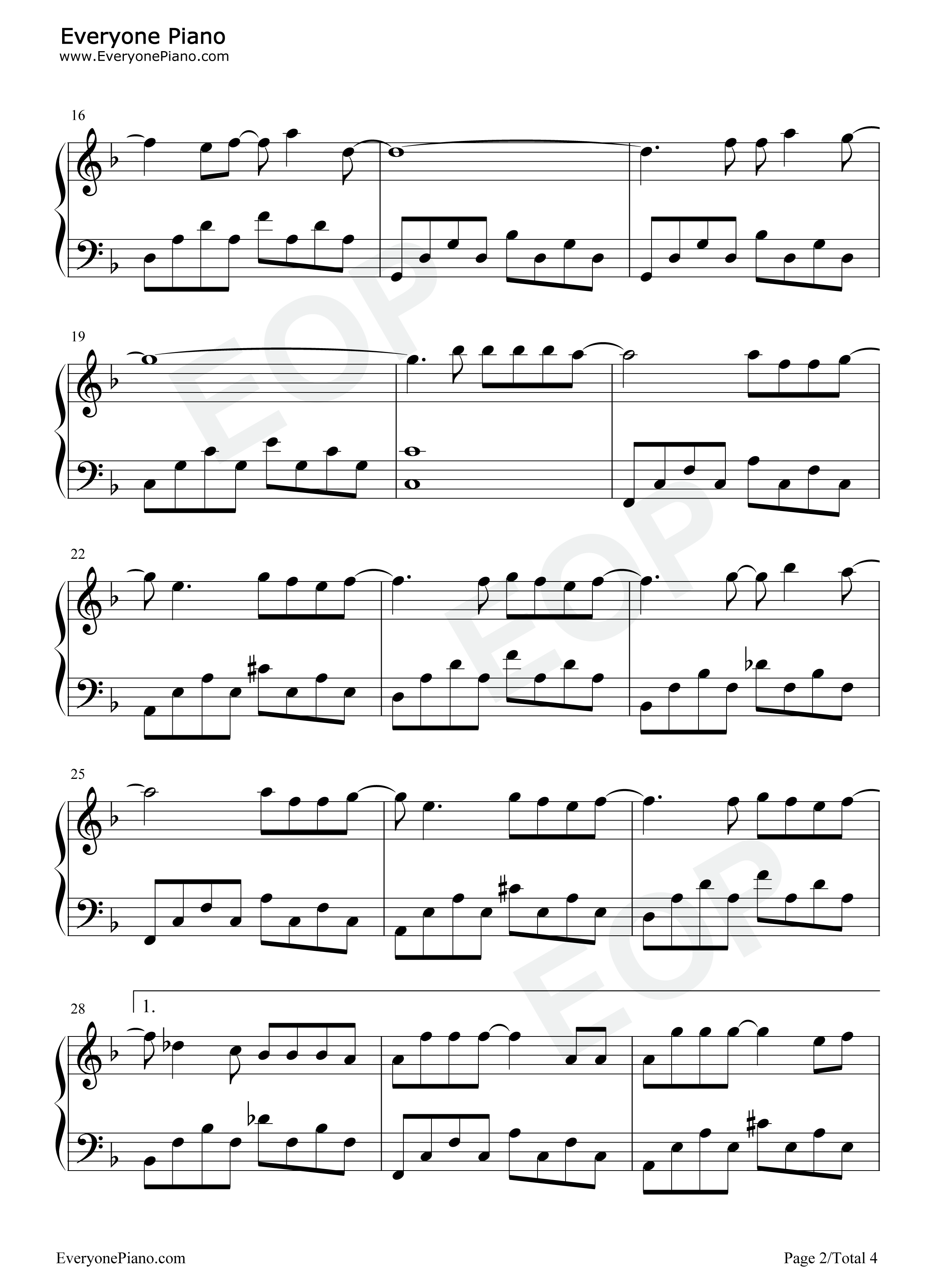 两个你-原调简单版-飞虎之壮志英雄主题曲五线谱预览2