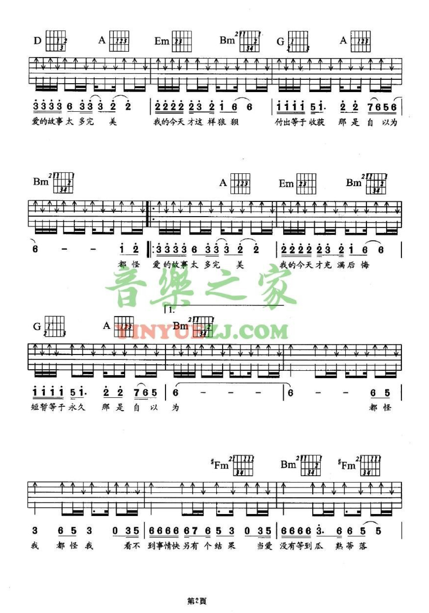 刘德华《都怪我》吉他谱_D调吉他弹唱谱第2张