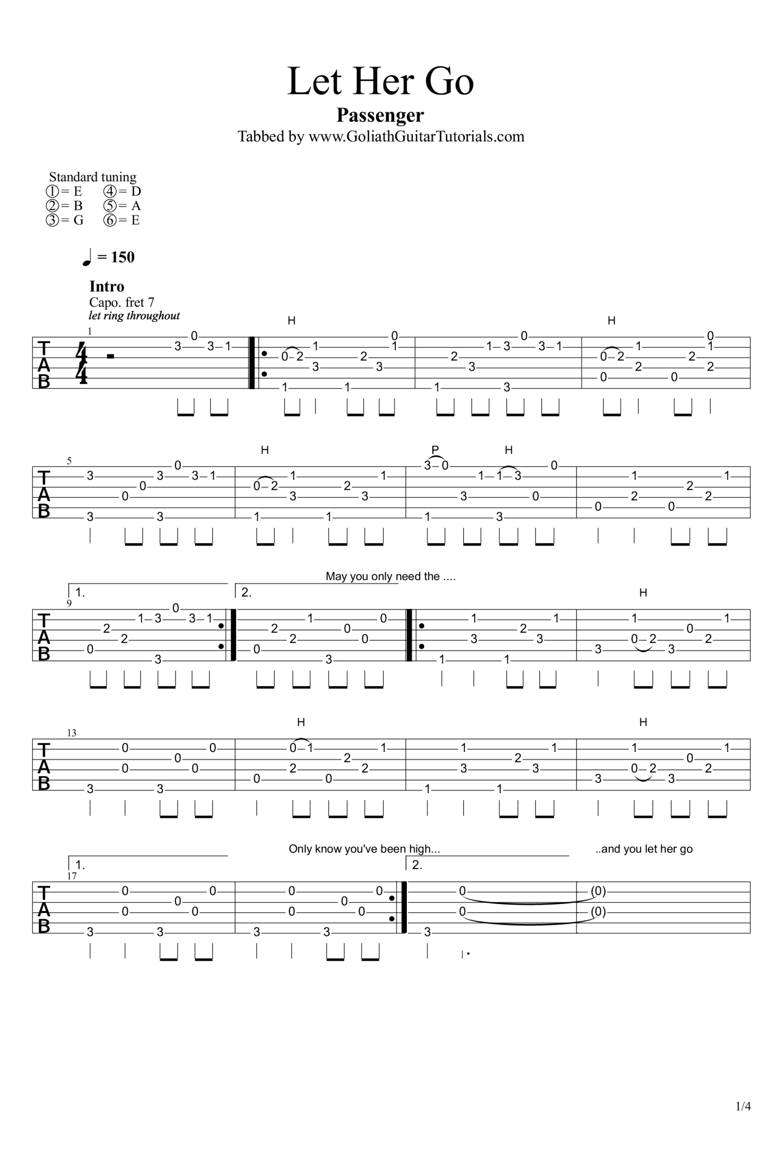 Passenger《let her go》吉他谱_吉他独奏谱第1张