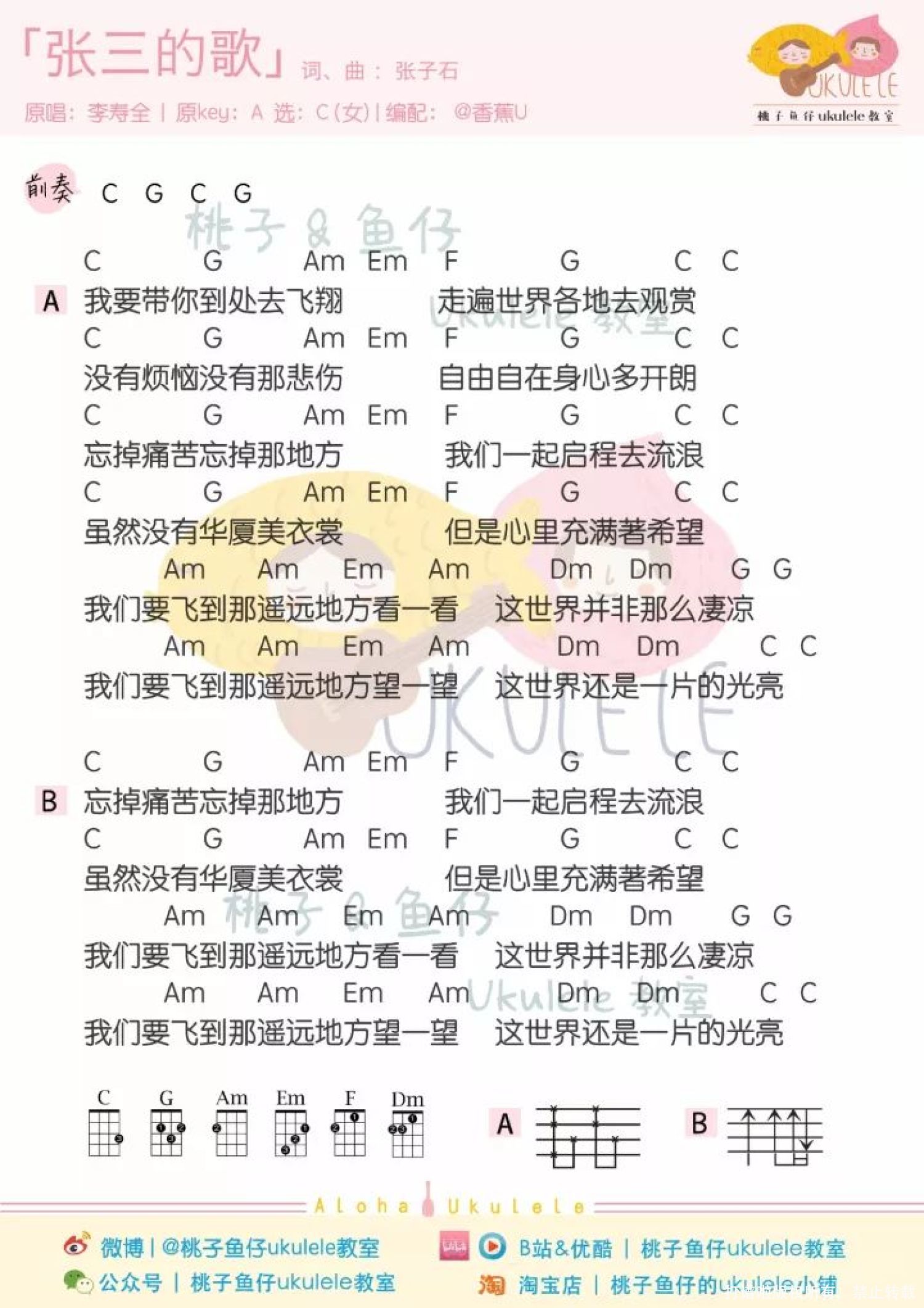 齐秦《张三的歌》_尤克里里谱第1张