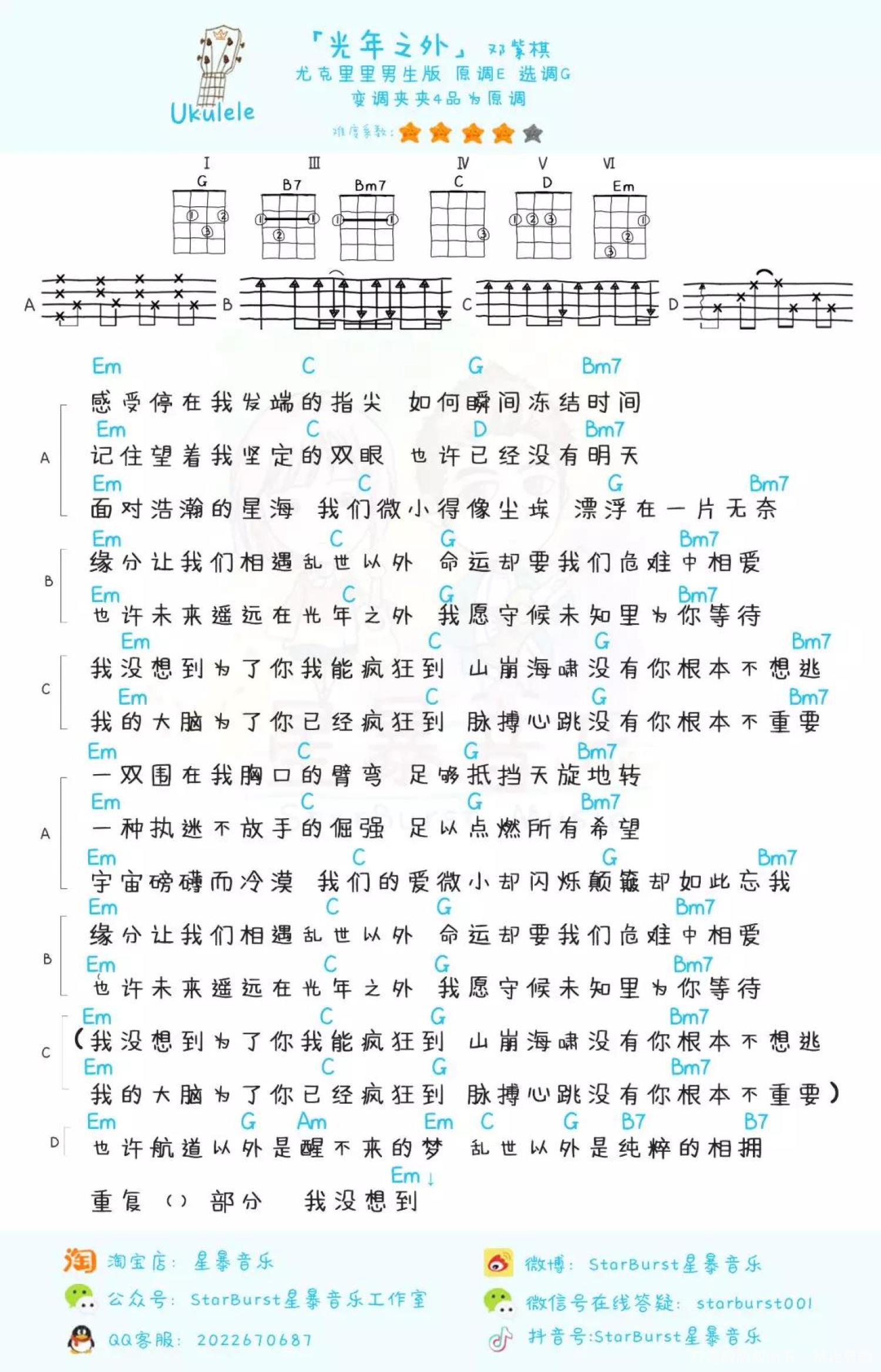 邓紫棋《光年之外》_尤克里里谱第1张
