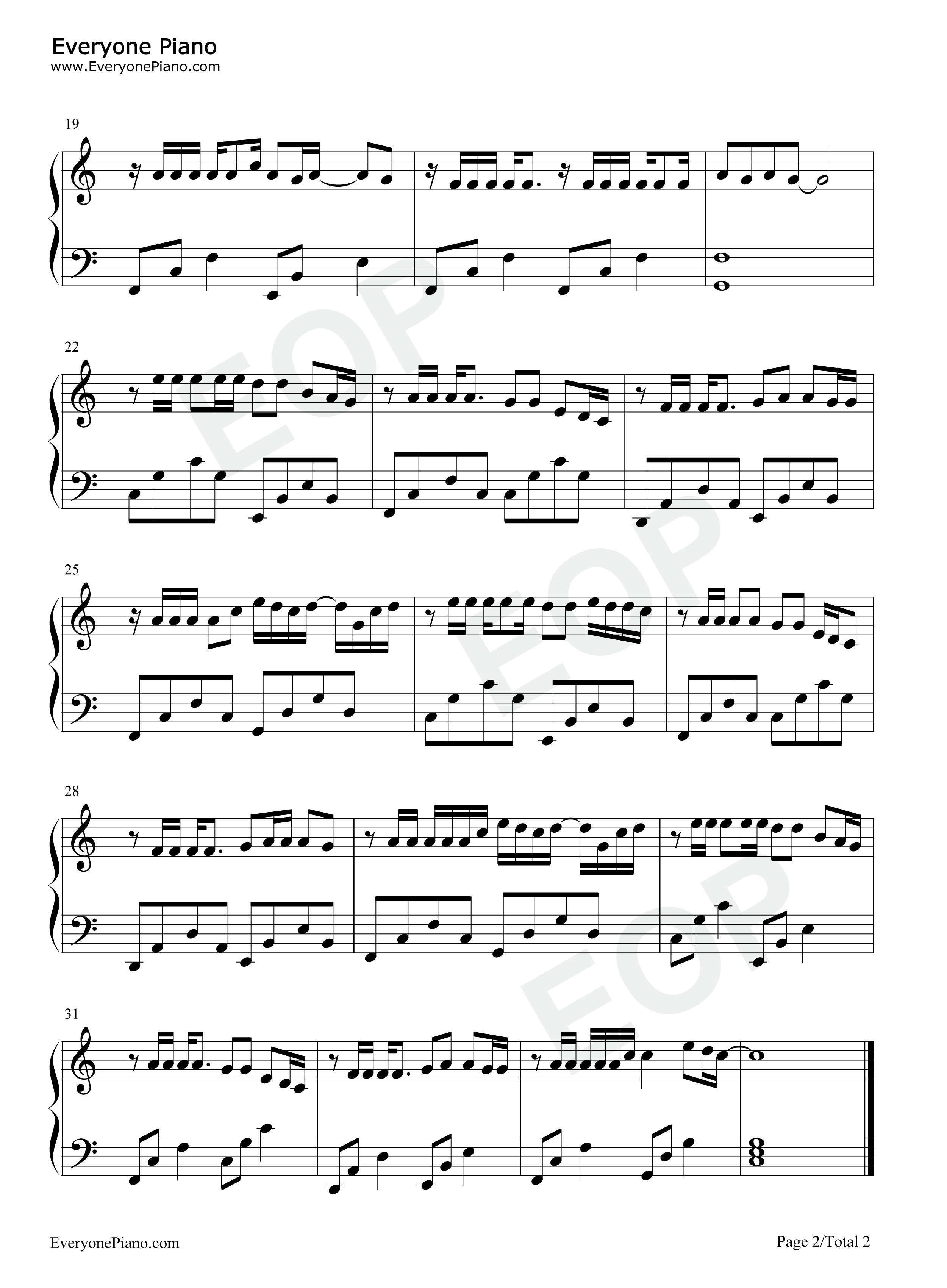 执迷不悔-C调简单版-情网插曲五线谱预览2