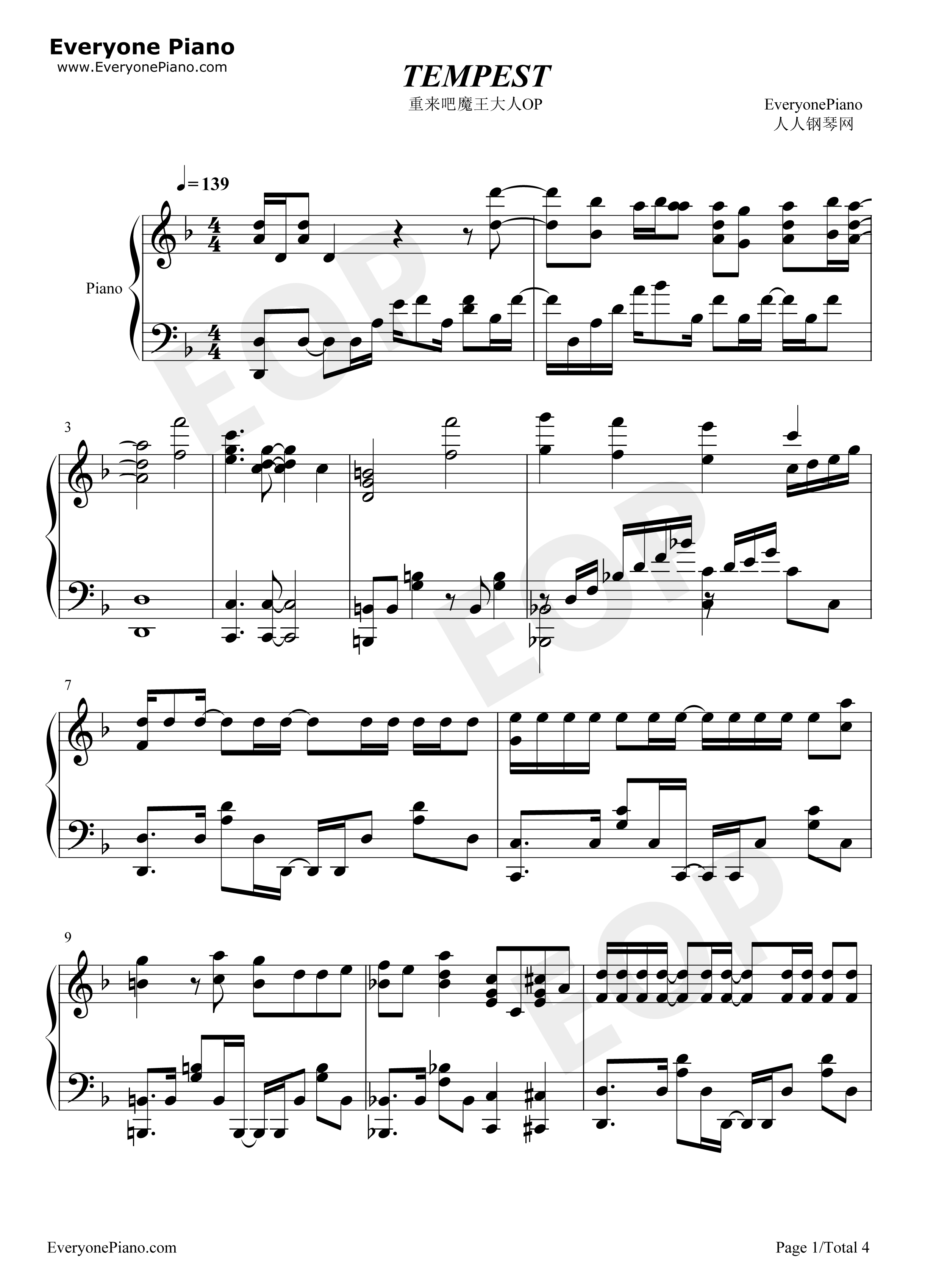 TEMPEST-重来吧魔王大人OP五线谱预览1