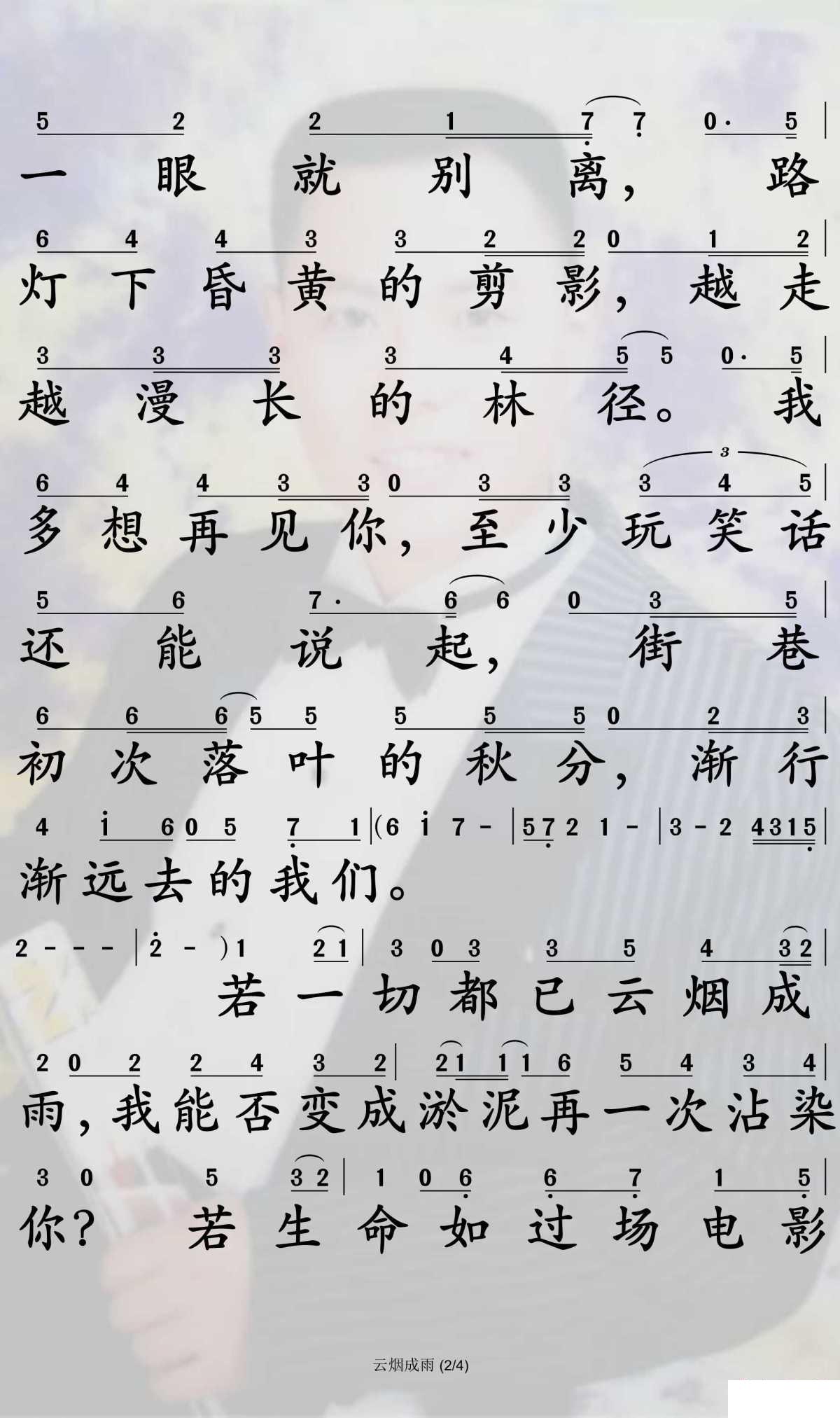 云烟成雨简谱-房东的猫歌曲-孙世彦曲谱2